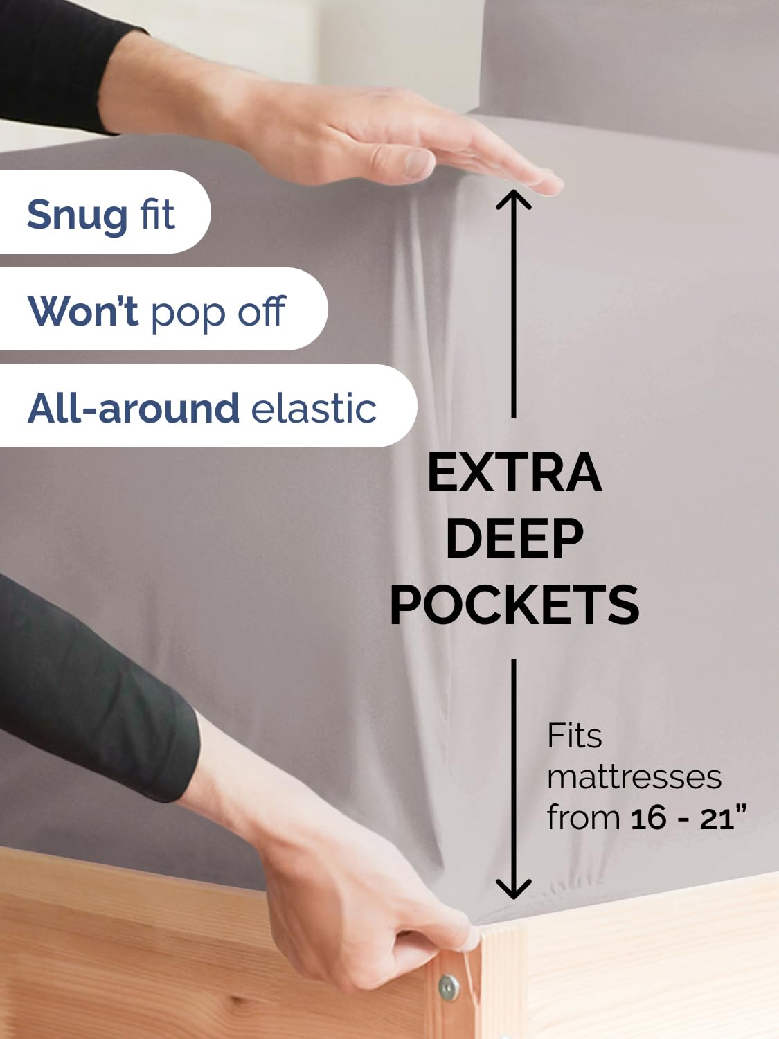 Extra Deep Pocket King Size Sheet Set - 4 Piece Breathable & Cooling Bed Sheets - Hotel Luxury Bedding with 16 to 21 inch Extra Deep Pockets - Soft, Fade and Wrinkle Resistant - Oeko-Tex - Light Grey