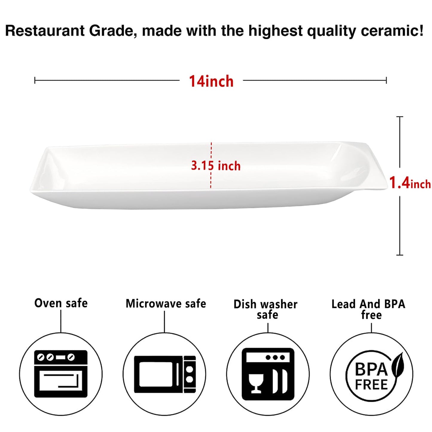 Creativity Home Ceramics Olive Plate Cheeses Plate, Olive Cookies Tray - Large, Chip Resistant, White Porcelain Olive Canoe, Dishwasher Safe, For Snacks, Appetizers 14 Inch