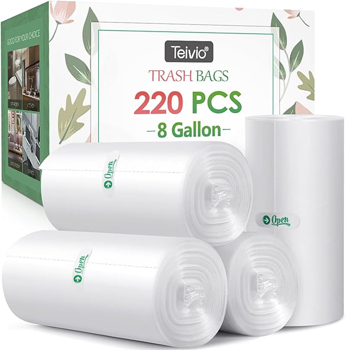 8 Gallon 220 Counts Unscented Medium Trash Bags, Fit 7, 10 Gal Garbage Bags by