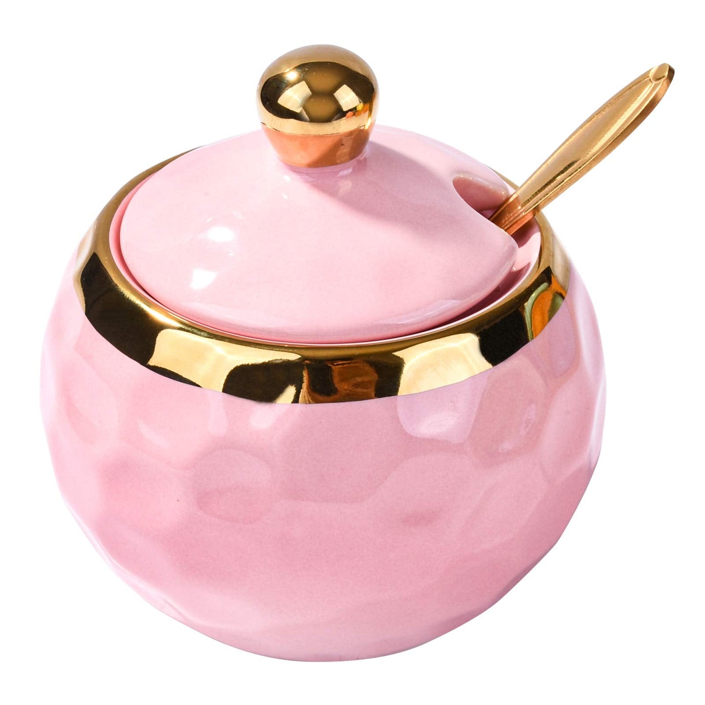 BOSILI Ceramic Sugar Bowl with Spoon Golf Shaped Ceramic Salt Container with Lid for Home and Kitchen (Pink)