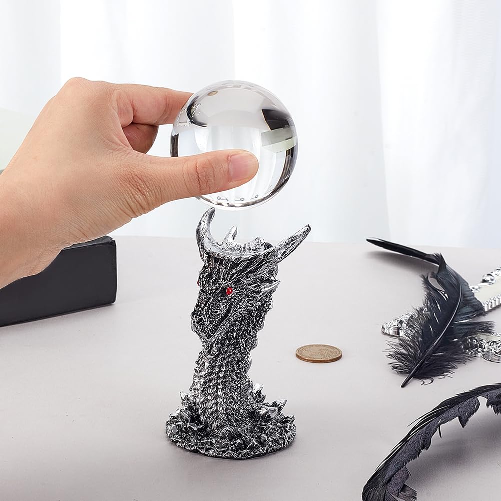 PH PandaHall Dragon Head Crystal Ball Stand Resin Orb Holder Base Crystal Ball Holder Sphere Stand Holder for 40~60mm Sphere Photography Props Room Home Table Decoration, Silver