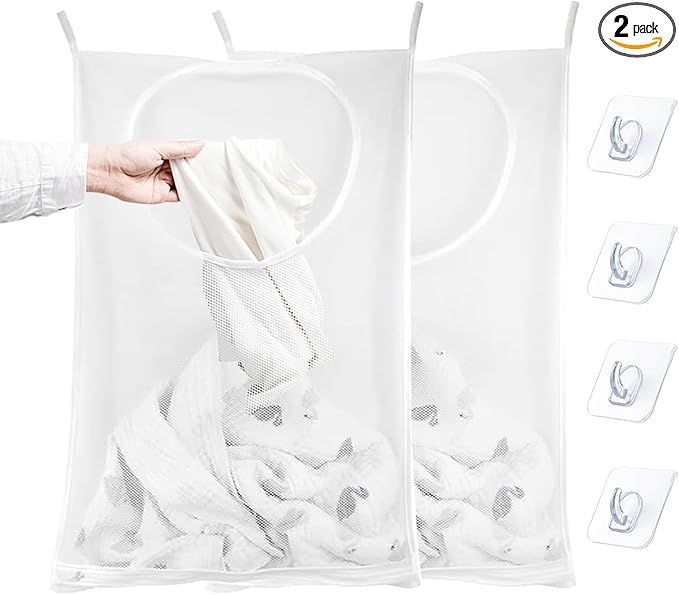 Hanging Laundry Hamper Bag, 2 Pack Over The Door Hanging Laundry Bag, 30 x 20