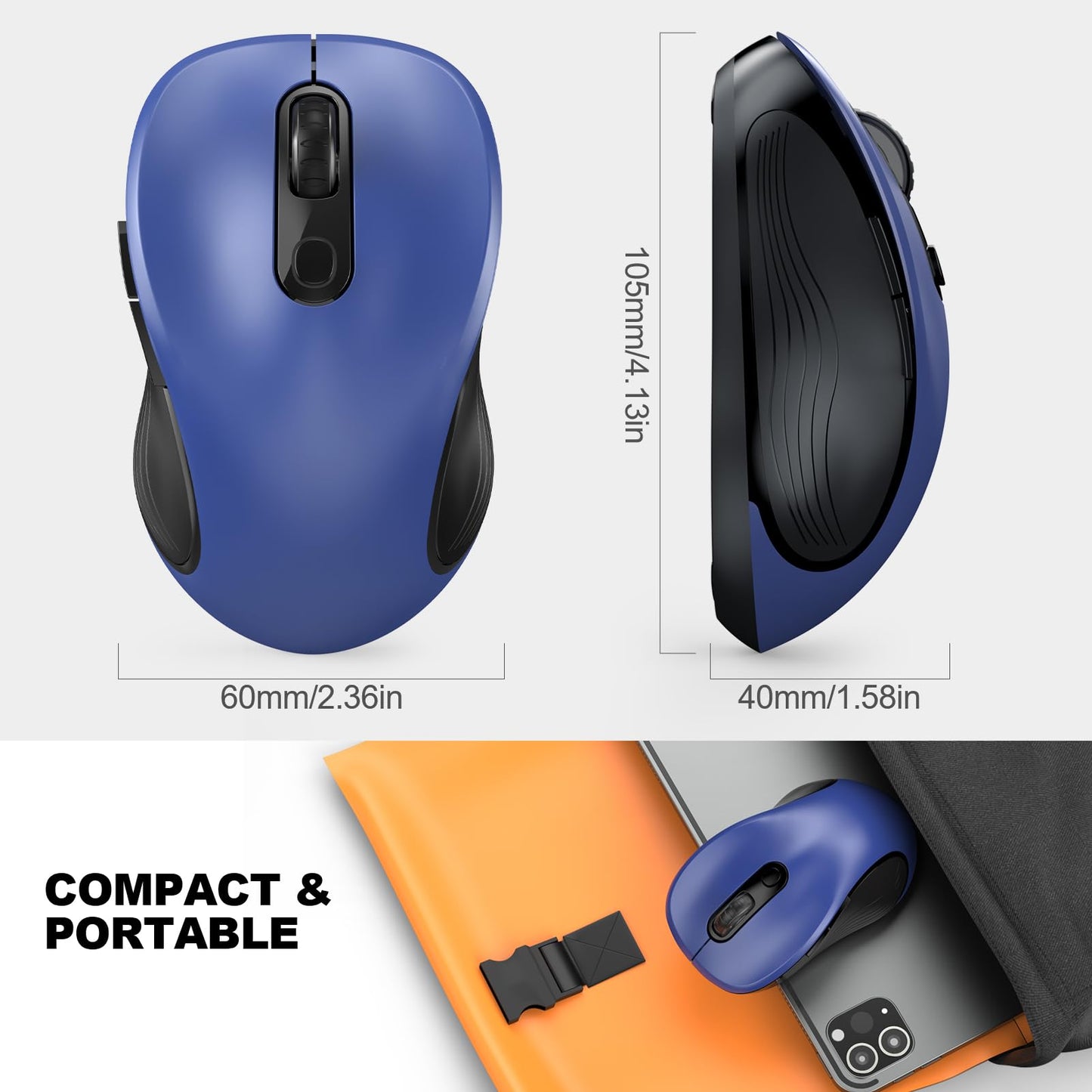 WisFox 2.4G Wireless Mouse for Laptop, Ergonomic Computer Mouse with USB Receiver and 3 Adjustable Levels, 6 Button Wireless Mice for Windows Mac PC Notebook (Grey)