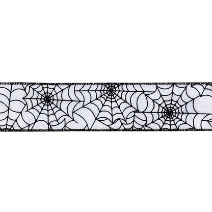 Designer’s Shop Halloween Wired Edge Ribbon 2.5” x 10 Yard for DIY Crafting, Home Décor (Spider Web- Black-White) WR 63-5113 Black Spider Web on White Satin Ribbon