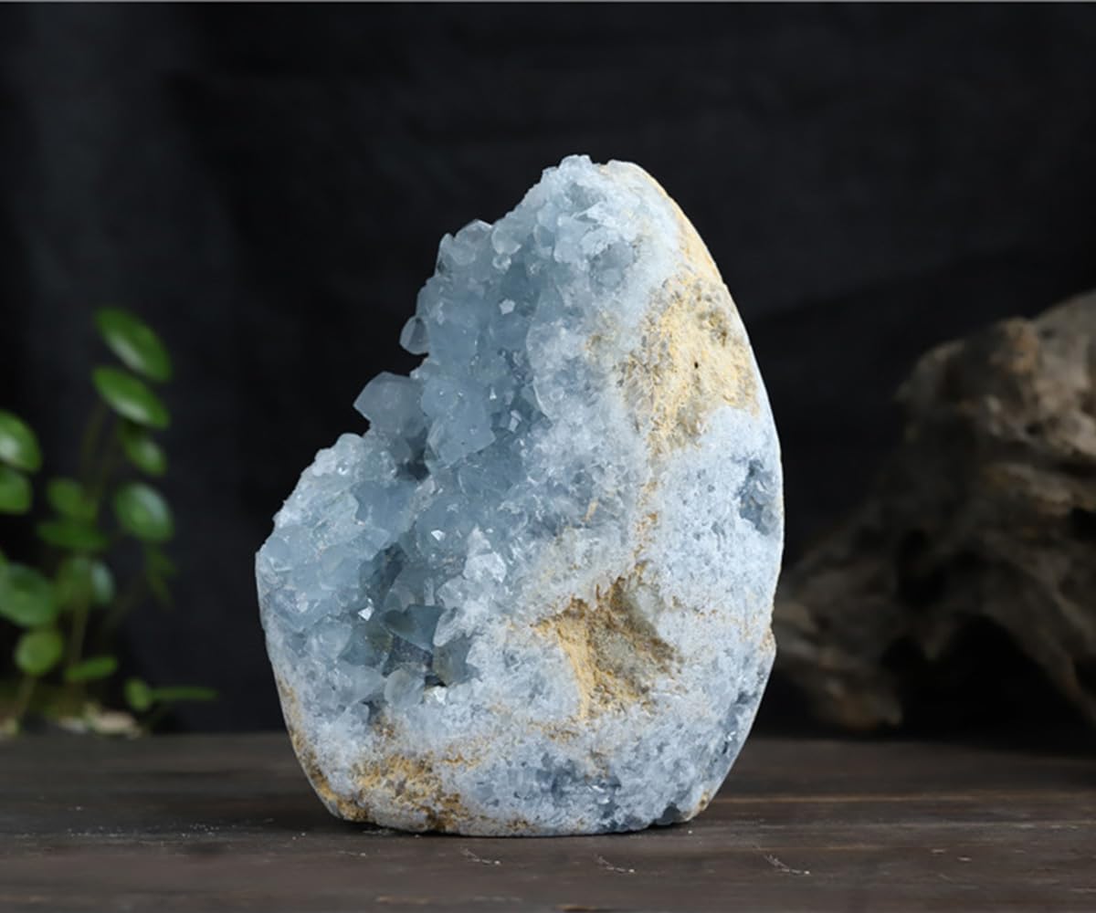 MOGEMT Raw Blue Celestite Crystal Geode Natural Healing Crystal Cluster Large Irregular Celestine Stone Home Decor 2-3 Lbs