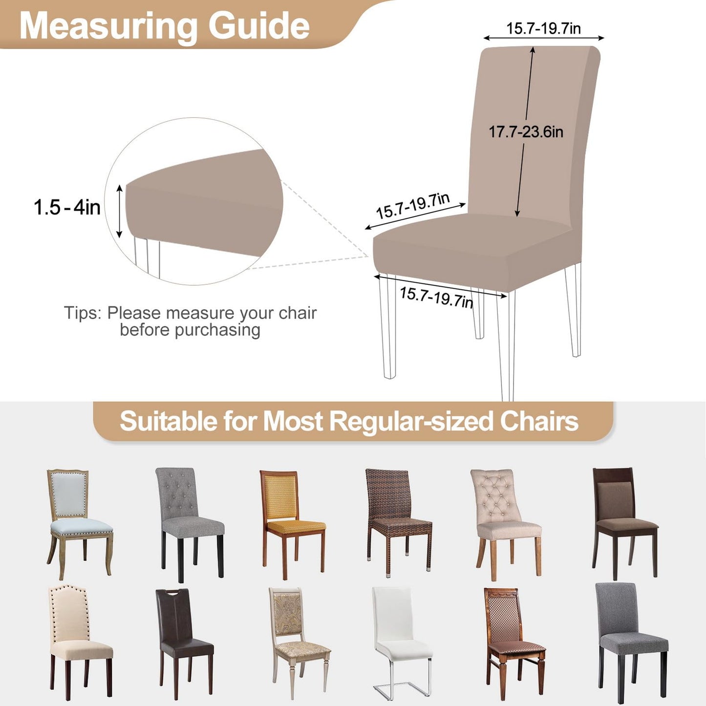 SearchI Chair Covers for Dining Room Set of 4, Stretch Solid Color Kitchen Parsons Chair Covers Washable Spandex Dining Chair Slipcovers Seat Protector for Hotel,Banquet,Ceremony (Chocolate)