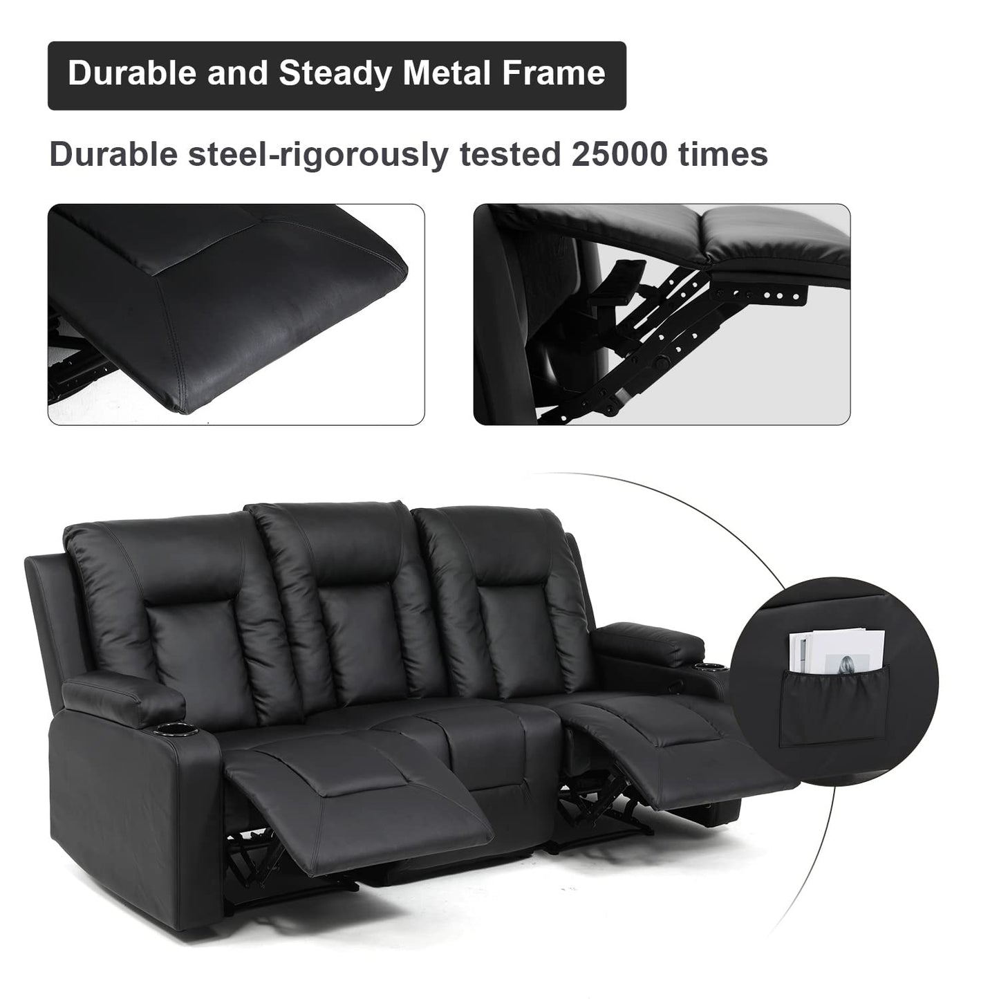COMHOMA Recliner Chair Set, Leather Recliner Living Room Furniture Sets, Recliner Sofa Loveseat (Black,Living Room Set 3+1)
