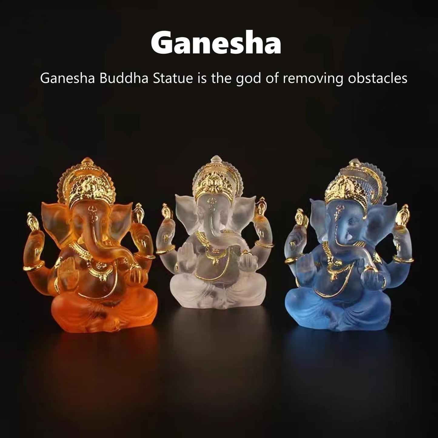 Yahu Lando Indian God Lord Ganesha Statue,Orange Lmitation Glass Hindu Elephant Statue Ganpati Idol Buddha Sculptures,Hindu Gift,Home Temple Mandir Meditation Yoga Room Decor 5.5"