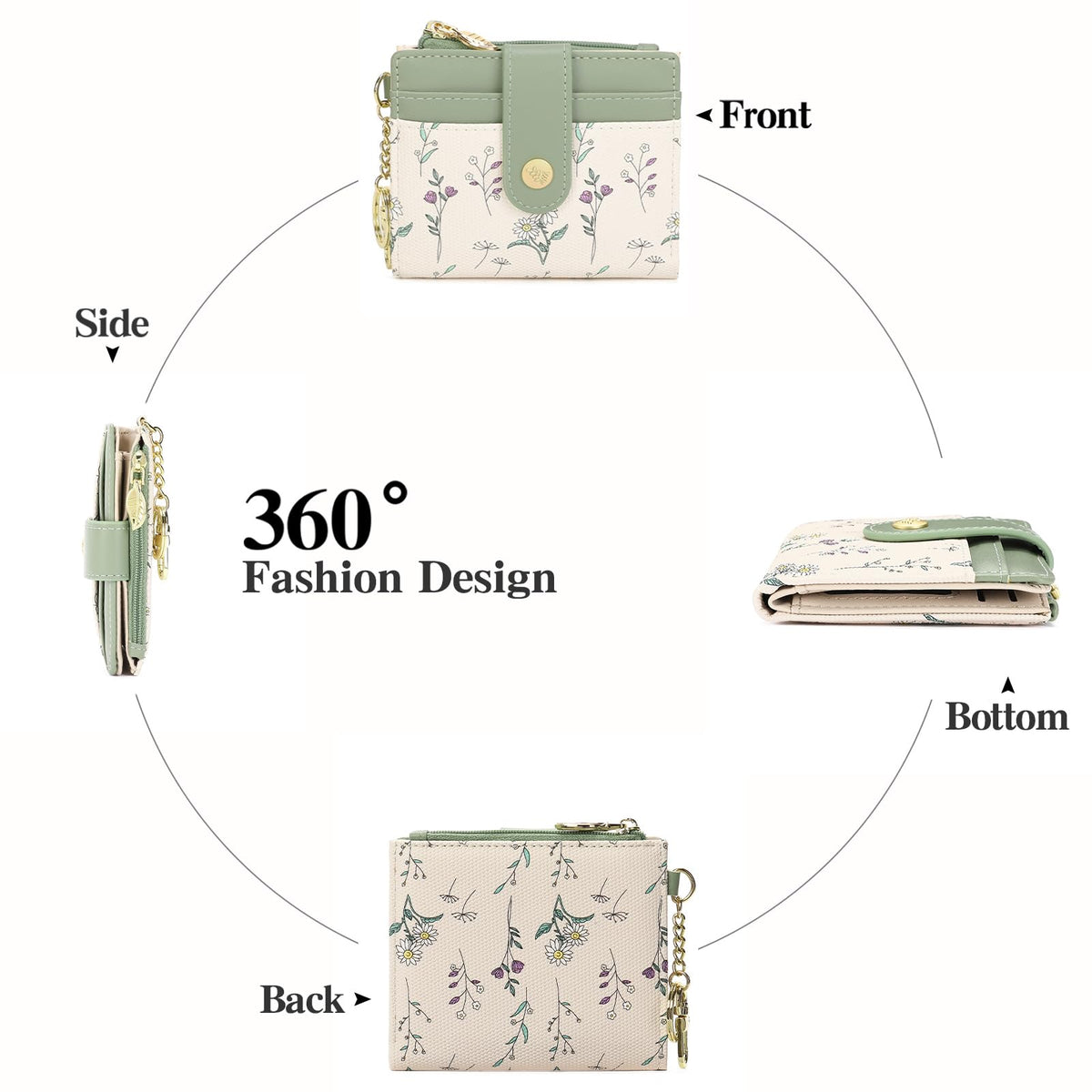 GAEKEAO Small Wallet for Women RFID Blocking Bifold Card Holder Vegan Leather with Zipper Coin Pocket, ID Window, Keychain