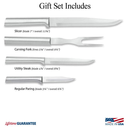 Rada Cutlery Prepare Then Carve Gift Set (S3C), 4-Piece Knife Set, Stainless Steel Blades, Silver Handle