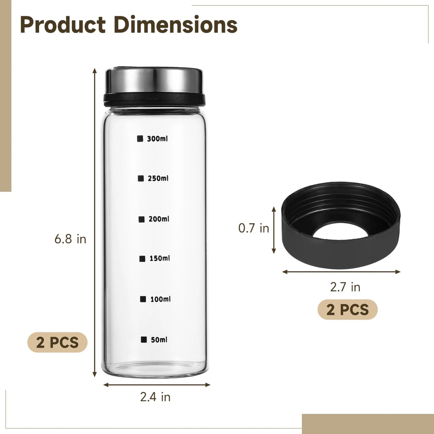 2 Pcs Salt and Pepper Shakers, 350ml Glass Spice Bottles with Adjustable Pour Holes, Spice Dispensers with Non-Slip Silicone Bases, Seasoning Jars with Rotating Steel Lids for Kitchen