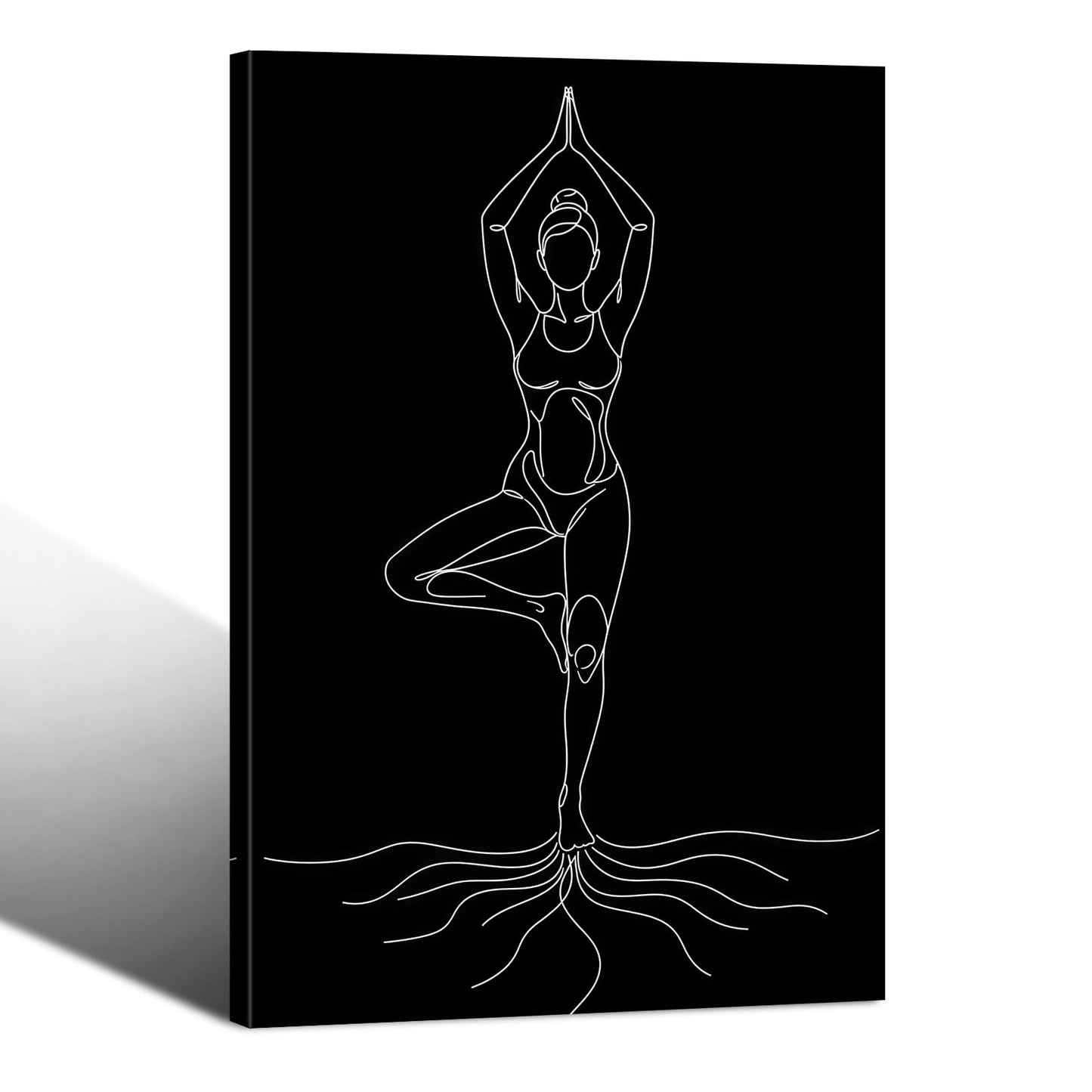 CCCHCY Minimalist Vrksasana Line Canvas Print - Black White Tree Pose Meditation Wall Art Decor - Abstract Zen Yoga Poster, Modern Spiritual Artwork for Studio, Bedroom, Bathroom 16" x 24"