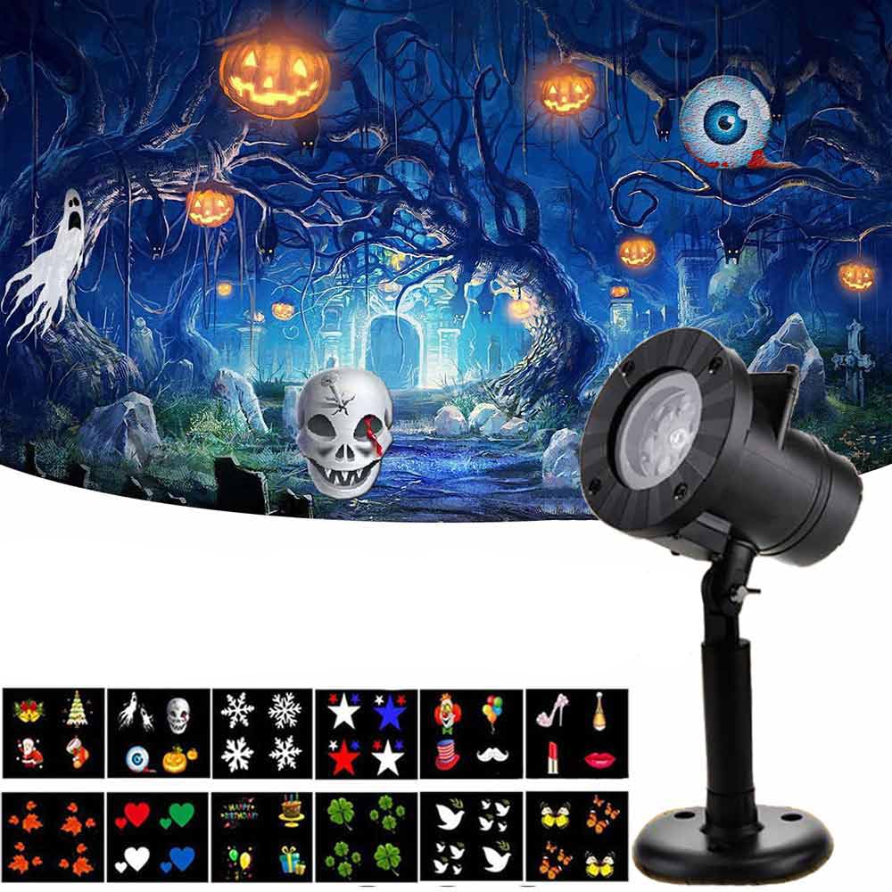 TEDD Halloween Projector Lights Waterproof Led Landscape Lamp Christmas Decorations 12 Replaceable Lens Moving Snowflake Spotlight Star Shower Indoor Outdoor for Xmas Party Garden House Home Wall