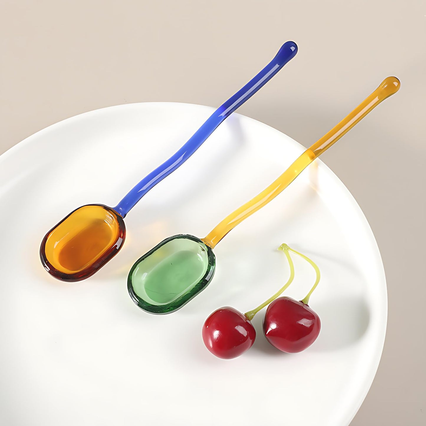 Turbokey 5 Pieces Glass Spoons - 6.1 inch Coffee Teaspoons, Heat Resistant Stirrers for Tea, Sugar, Home Bar Party (5 Color)