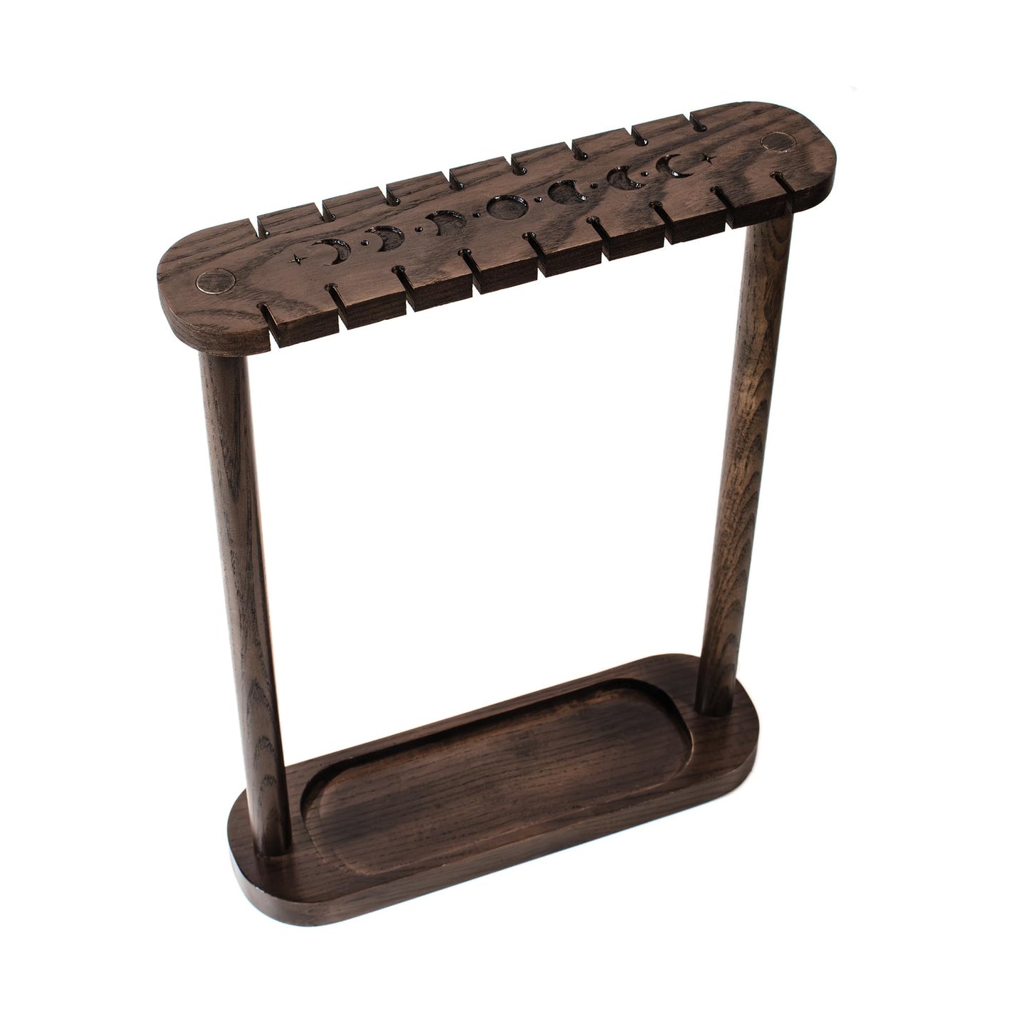 Kihomi Pendulum Display Stand with Tray - Wooden Necklace Stand, Crystal holder for 17 Pendulums and Pendants - Aesthetic Witchy Decor, Witchcraft and Wiccan Supplies for Your Spiritual Space (Brown)