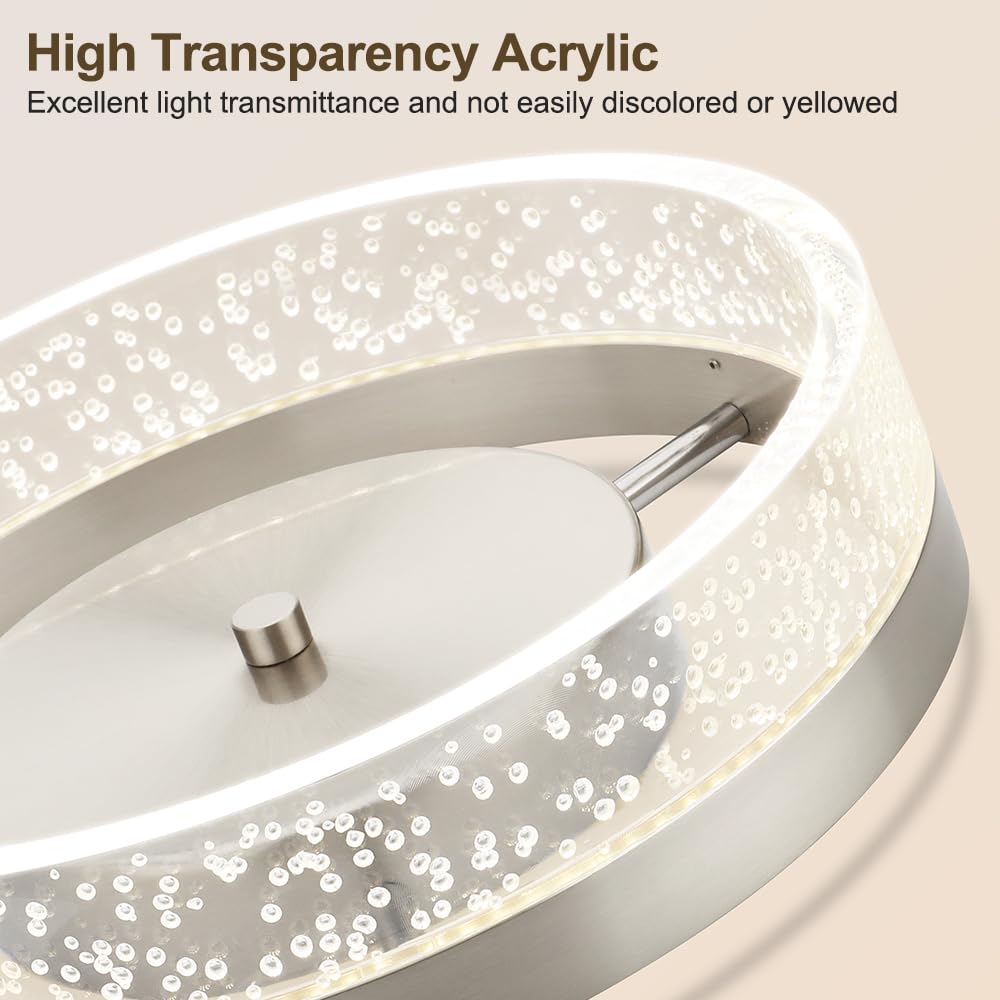 Bekada LED Flush Mount Ceiling Light Fixture, 12In Crystal Chandelier with Clear Bubble Acrylic, Modern Ceiling Lighting for Dining Room, Bedroom, Living Room, Kitchen, Brushed Nickel, 4000K Dimmable