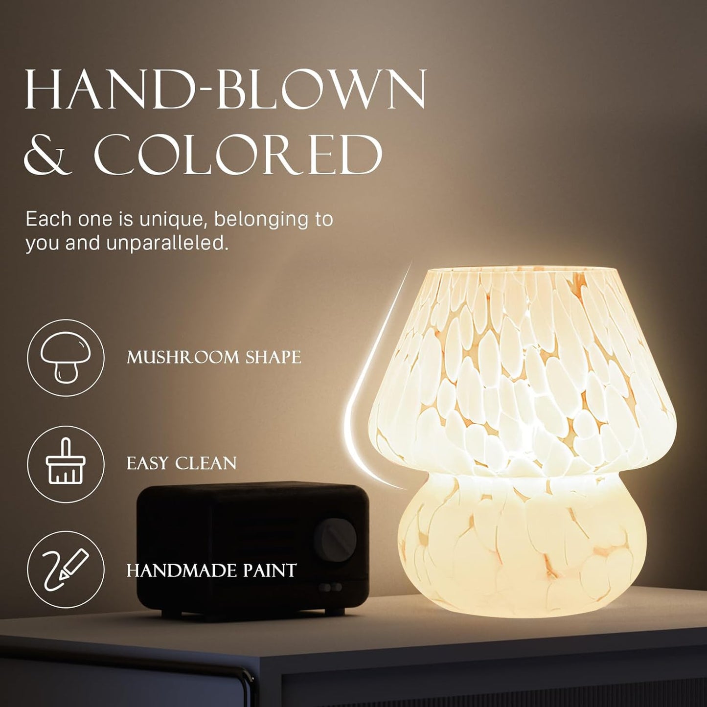 Dawnwake Mushroom Lamp Table Lamp for Bedroom,Small Desk Bedside Lamps for Living Room,Mushroom Decor Cute Mini Modern Mid Century Lamps for Night Stands (White)