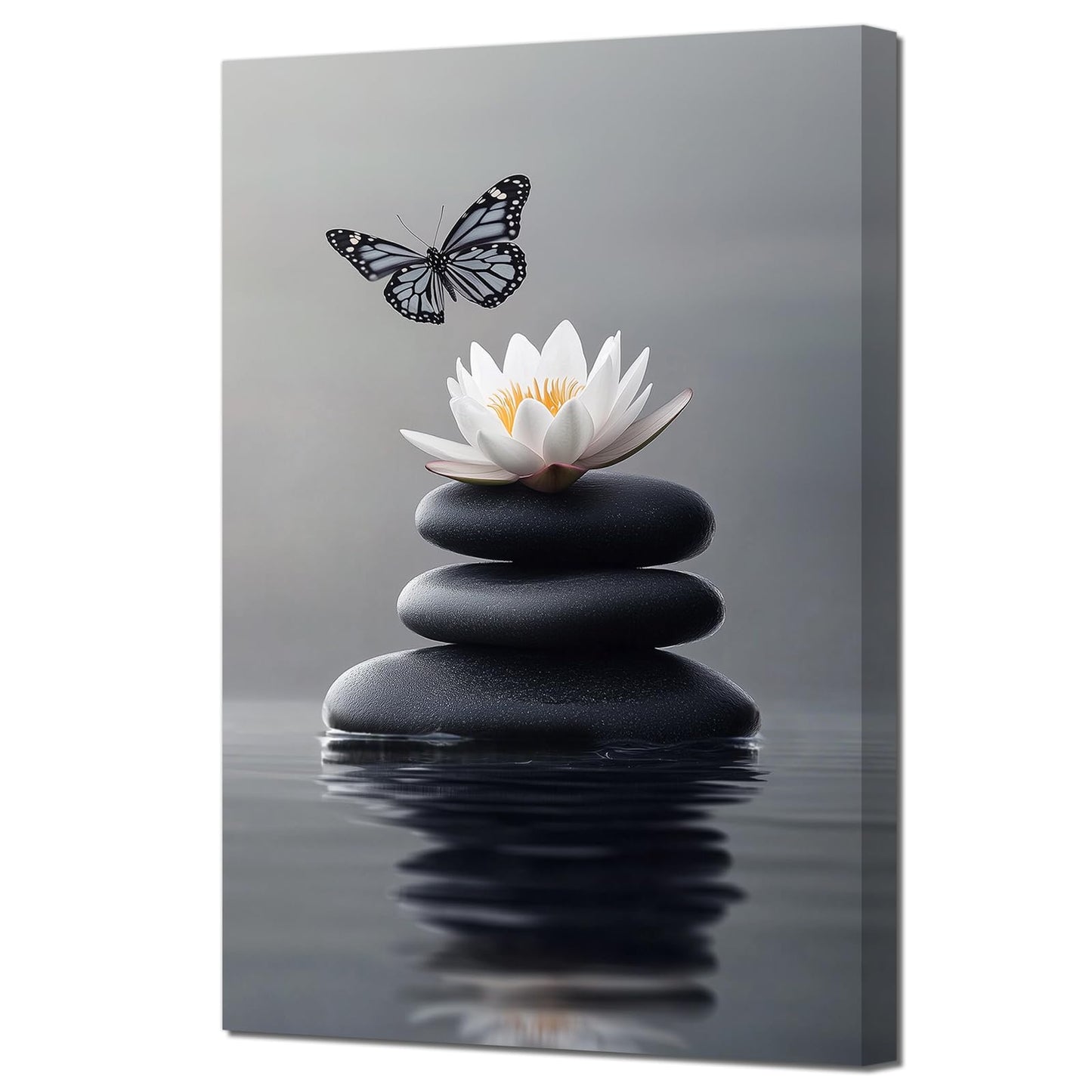 PBXBJY Zen Bathroom Decor Lotus Flower Wall Art Office Meditation Poster Stone in Water Canvas Prints Spiritual Artwork Spa Decor (Gray, (12.00" x 18.00"))