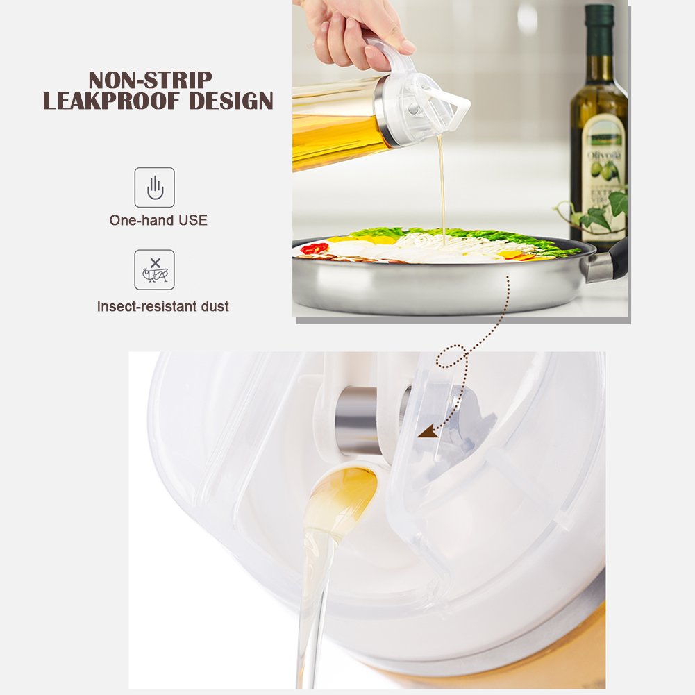 Marbrasse Oil Dispenser for Kitchen,20 OZ /600ml Leakproof Glass Oil Bottle with Auto Flip Cap,Olive Oil Container for Kitchen Cooking (White)