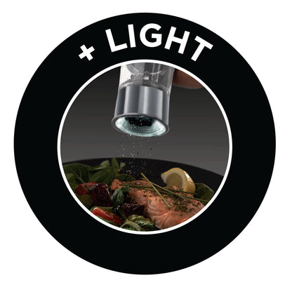 Russell Hobbs Stainless Steel Electric Salt & Pepper Mill Set with Adjustable Ceramic Grinder Heads for fine or coarse Grinding, Battery Operated, Light up During use, One Handed Operation, 23460-56