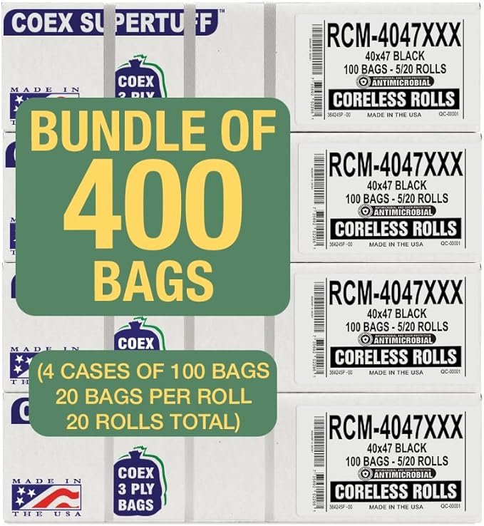 Aluf Plastics - 3 Ply Trash Bags, 45 Gallon, 2 Mil