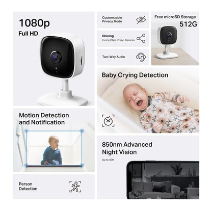 Tapo TC60 Indoor Camera House Security Camera, WiFi Camera, No Monthly Fee, AI Detection, Dog Puppy Camera, Baby Camera Monitor, CCTV, 2-way Talk, Advanced Night Vision, Works with Alexa & Google