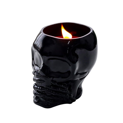 Skull Candle, Halloween Pumpkin Scented Candle 9.5OZ, Horrible Spooky Skeleton Head, Gothic Decor, Indoor Outdoor Halloween Table Centerpiece Decoration, Black