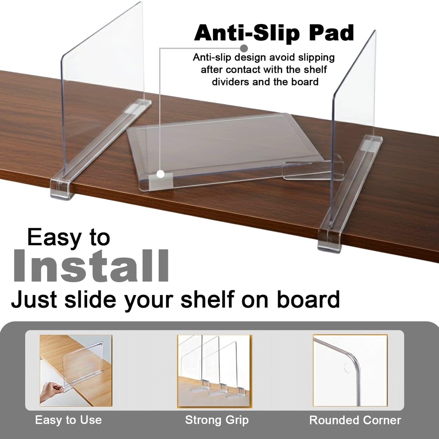 HIGH & SKY 4 Pack Acrylic Shelf Dividers for Closet Organization – Clear Adjustable Closet Shelf Separators for Clothes, Handbags & Towels – Durable Acrylic Shelf Dividers for Neat Shelves & Storage