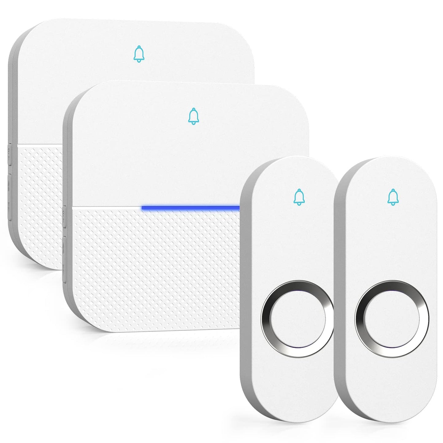 AIDA Lighted Wireless Doorbell for Home, Waterproof Battery Doorbell Wireless 1,000ft Range, 5 Volume Levels with 58 Doorbell Chimes & LED Flash (White, Doorbell with 2 Buttons & 1 Receiver)