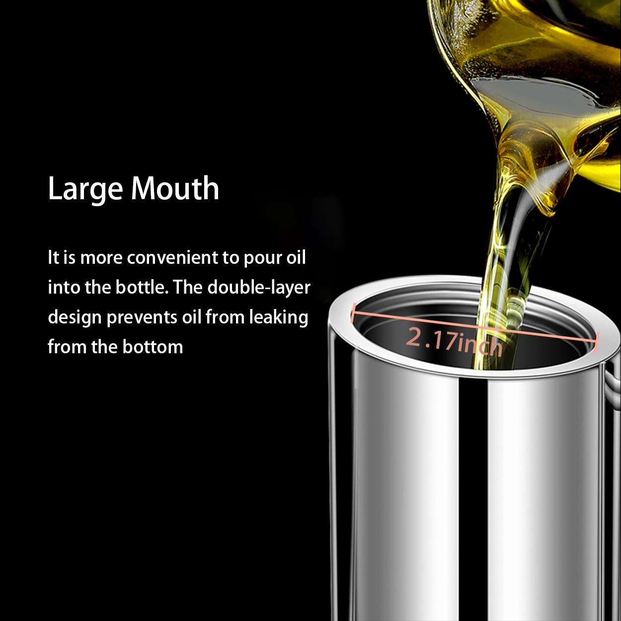 Sumerflos Olive Oil Dispenser Bottle Stainless Steel, 500ml/17oz Drip-Free Pouring Oil Pot Storage Container for Salad and Kitchen Cooking