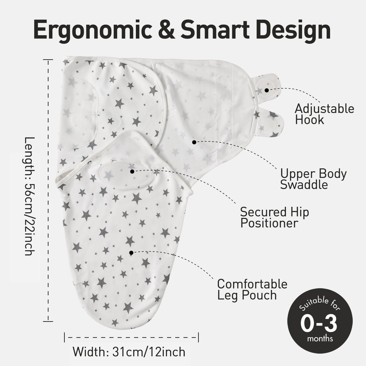 GLLQUEN BABY Baby Swaddle Wraps for 0-3 Months Newborn,Oeko-tex100,100% Breathable Organic Cotton Fabric Swadding Blankets,3 Pack(New Grey)