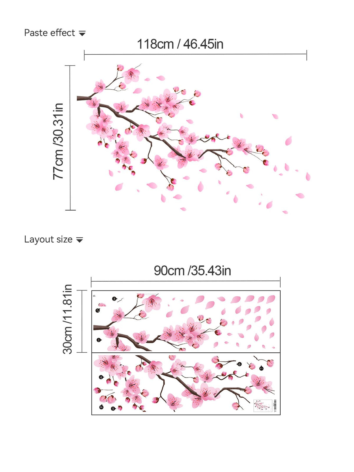 Cherry Blossom Wall Decals, Large Pink Floral Tree Branch with Birds Butterflies, Peel and Stick Removable Vinyl Wall Stickers for Living Room Bedroom Home Decor