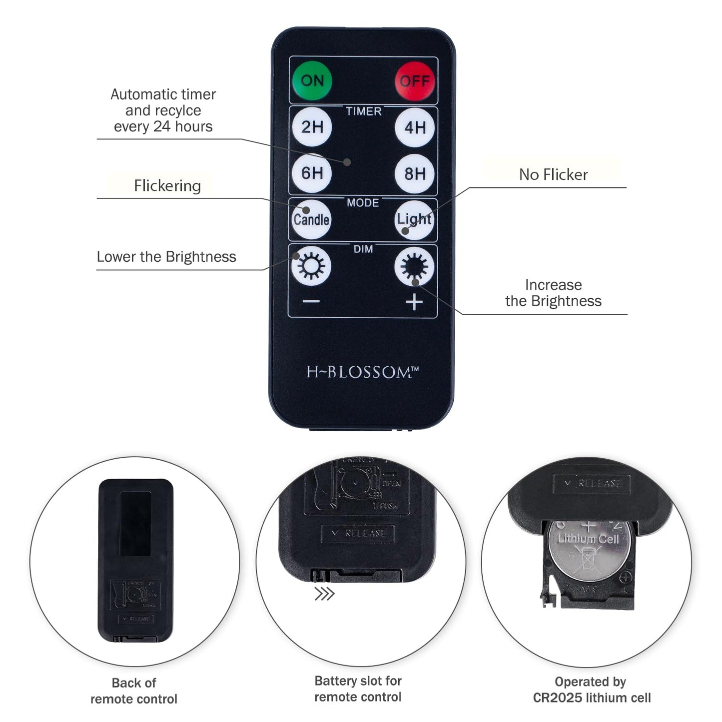 H-BLOSSOM Flickering Flameless Candles Ivory Real Wax Pillar with Embedded String Lights LED Candles Battery Operated with Cycling 5H Timer Set of 3 (3" x 4"/5"/6") (Ivory)