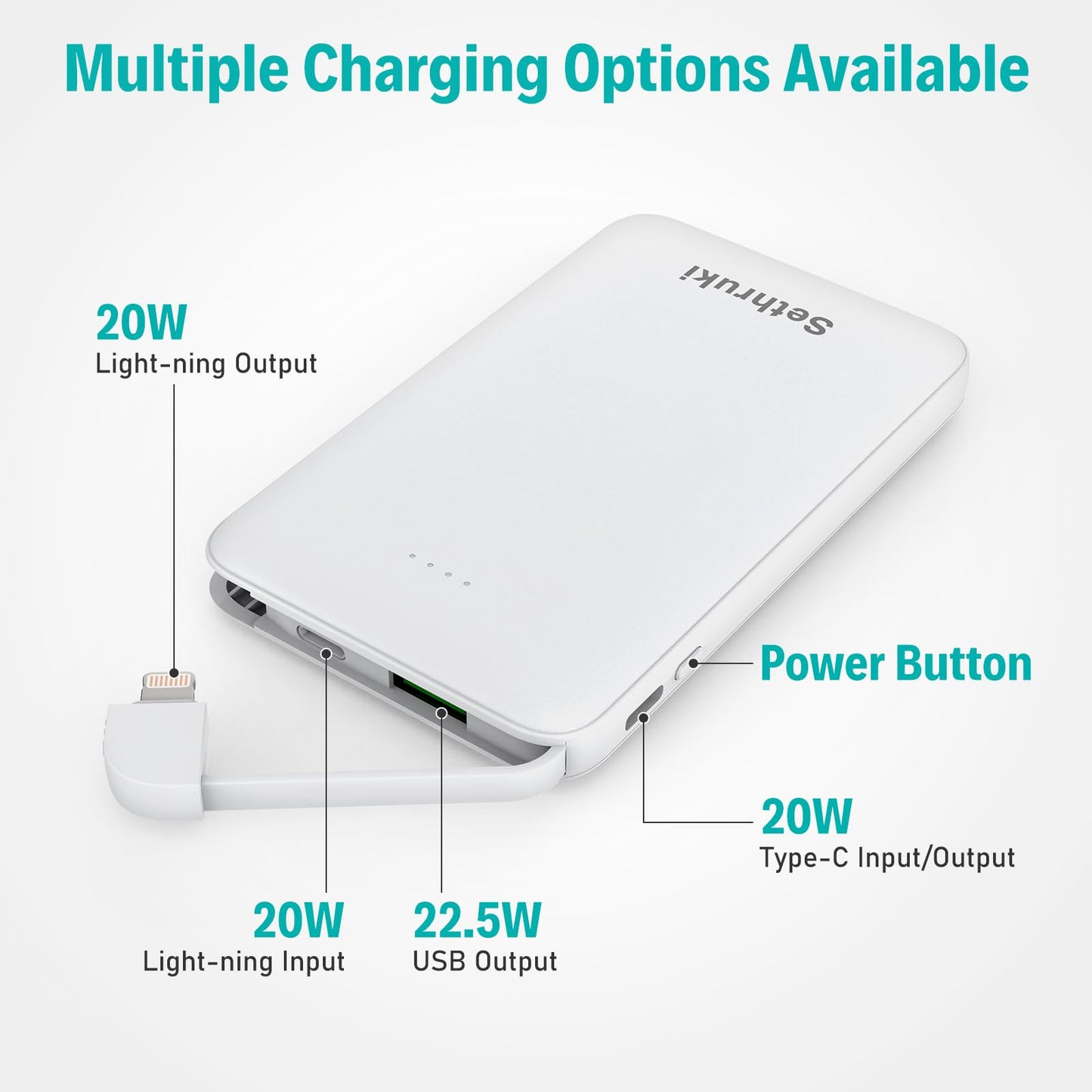 Slim Portable Charger with Built in USB C Cable,20W Fast Charging Power Bank,Small Mini Lightweight Phone Battery Pack 6000mAh,Ultra Thin Travel Essentials for iPhone 17 16 15 Series,Samsung,Android