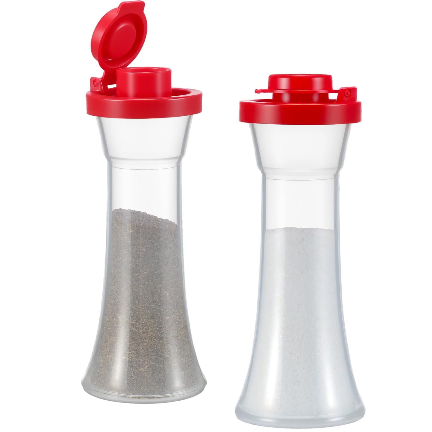 Reallnaive 2 Pcs Mini 4 Inch Plastic Salt and Pepper Shakers Set - Hourglass Covered Salt Pepper Shakers with Lids Airtight Seasoning Bottle Dispenser for Home Kitchen Restaurant Lunch Outdoor Picnic