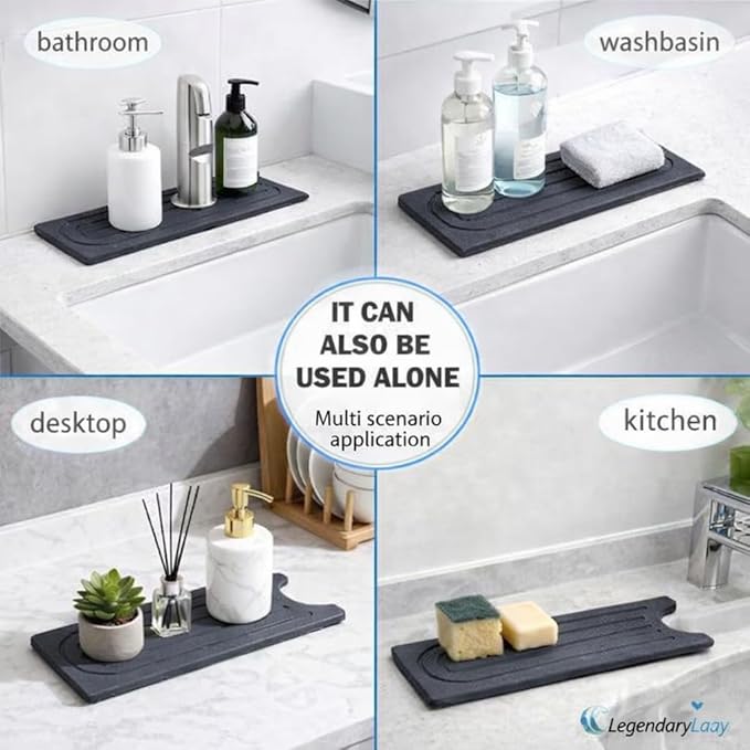 Diatomite Faucet Mat for Kitchen Sink, Fast Dry Stone Sink Splash Guard