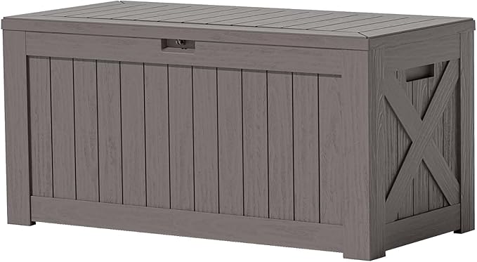 Patiowell 120 Gallon Large Deck Box, Outdoor Lockable Storage Box for Gardening Tools, Waterproof Deck Box for Patio Furniture, Brown