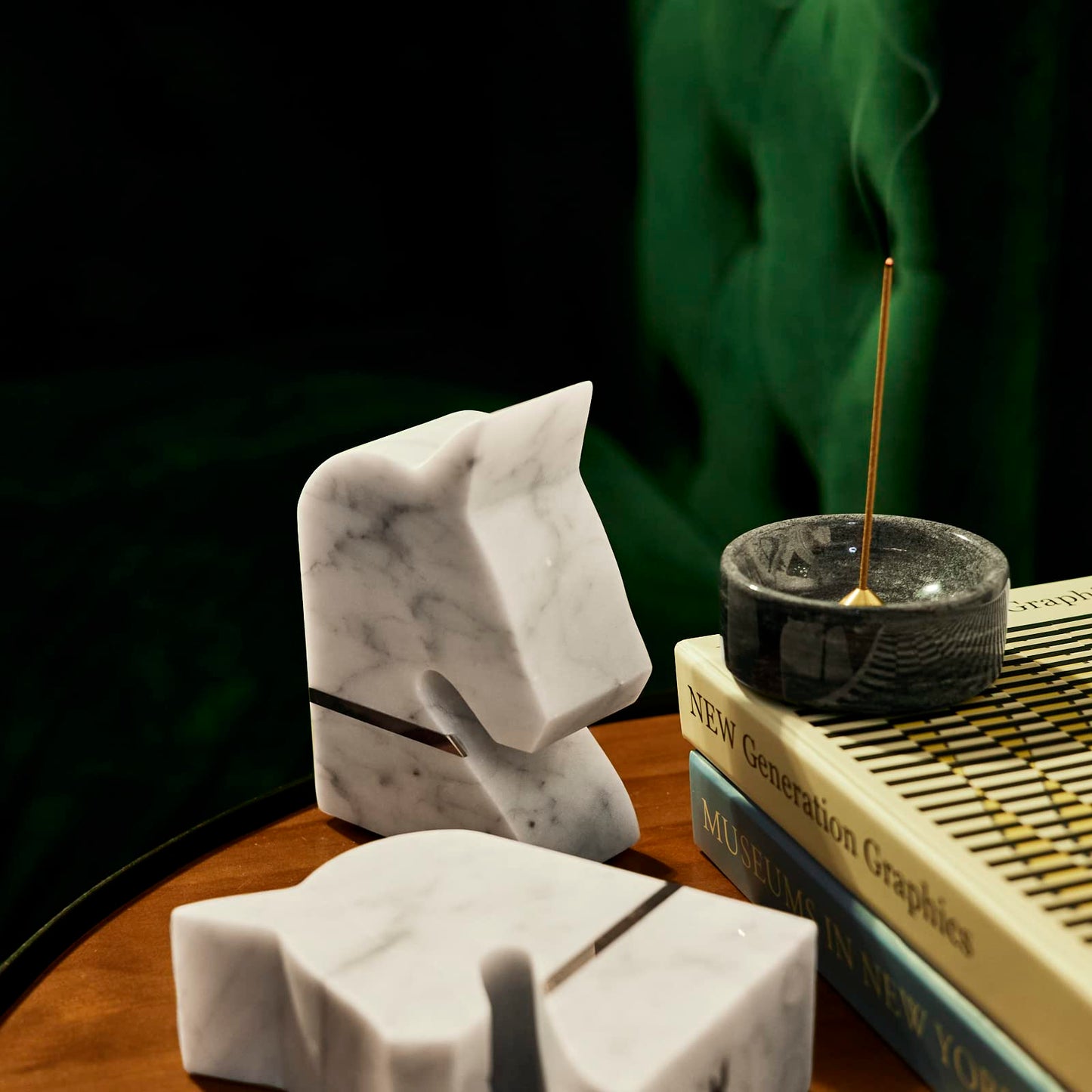 PHINILUX 100% Marble Incense Holder Set, Stick Burner, Cone Ash Catcher Bowl, Japanese Incense Stand with Sandalwood Sticks and 2 Brass Burners, Mini-3”, Zen,Gray