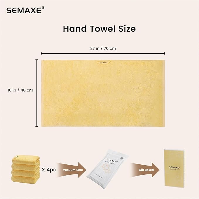 SEMAXE Yellow Hand Towels for Bathroom, 100% Cotton Towels