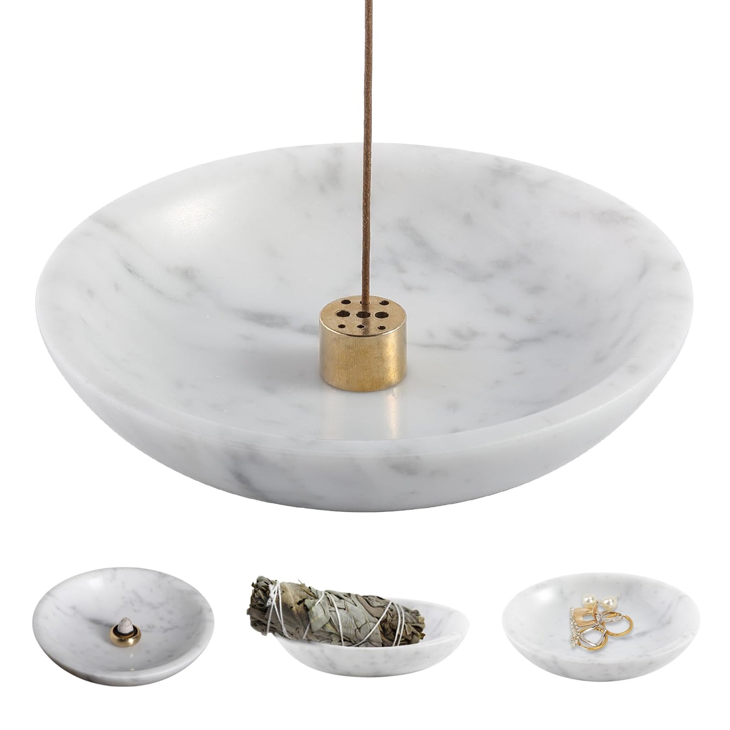 Koville Italian Carrara Marble Incense Holder, Upgraded 6" Incense Holders for Sticks, Sturdy Incense Burner Ash Catcher, Ideal for Meditation, Relaxing, Easy to Clean