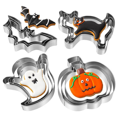 Halloween Cookie Cutters Set - 12 Pieces Stainless Steel Halloween Cookie Cutters Shape,Pumpkin, Ghost, Bat and Cat Cookie Cutter Shapes for Halloween Food Party Decorations