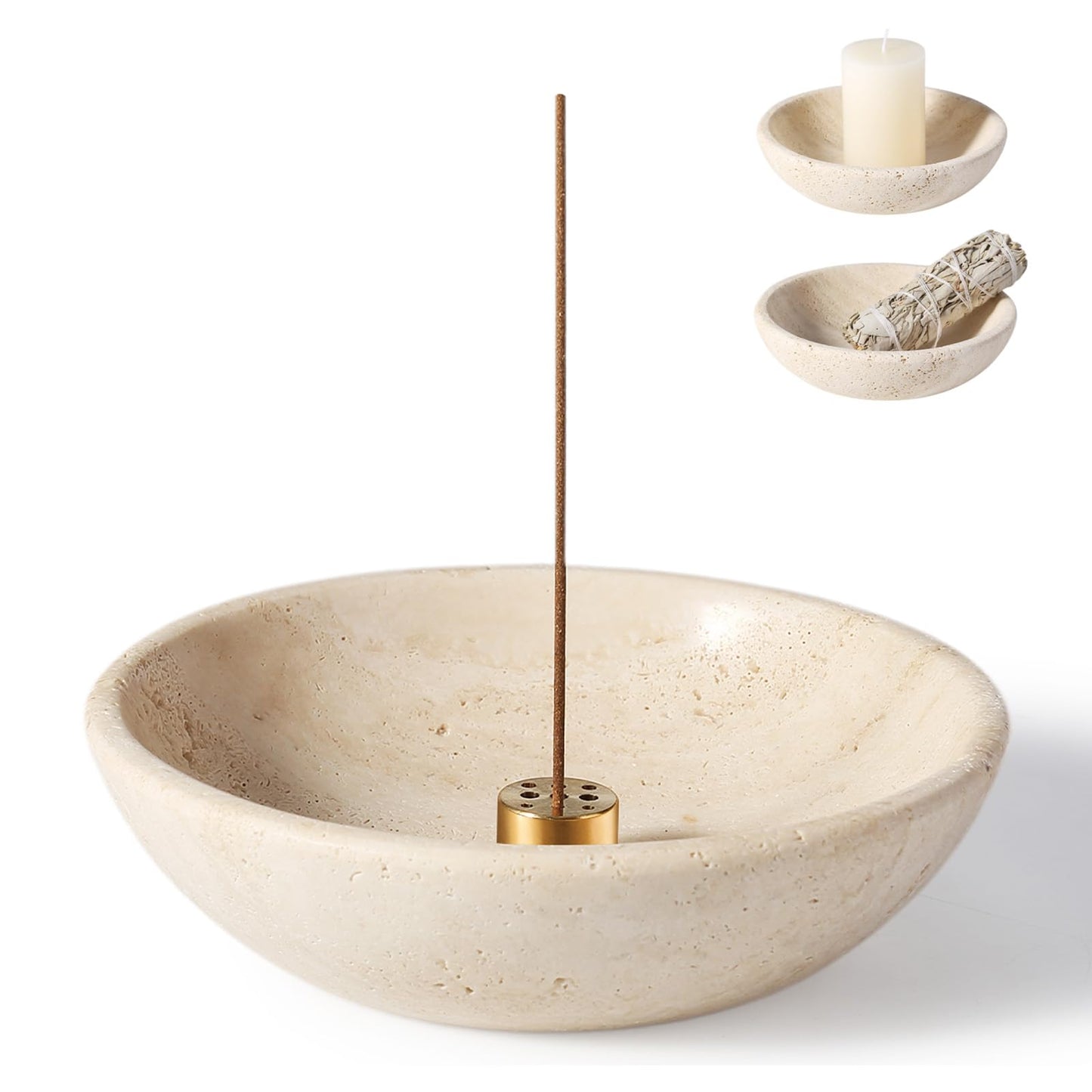 Koville Natural Travertine Incense Holder, Incense Holder for Sticks with 9 Holes, Handmade Incense Burner Ash Catcher for Meditation Yoga SPA, Balsam Fir/Palo Santo/Sage/Cone Incense Holder(Beige)