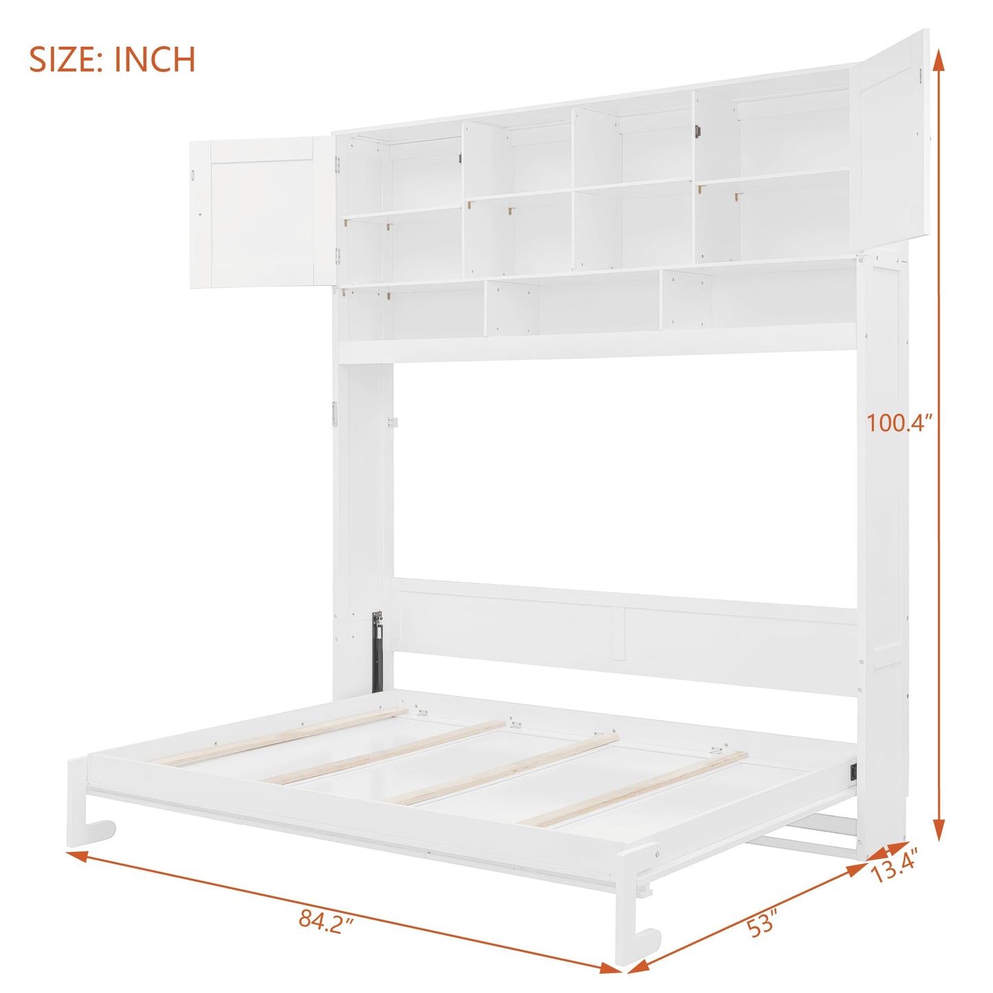 Merax Queen Murphy Bed with Storage, Space-Saving Wall Bed Cabinet, Foldable Queen Size Wall Bed with Hydraulic Lift, Chevron Stripe Design, Large Storage Space, 600 lbs Capacity, White