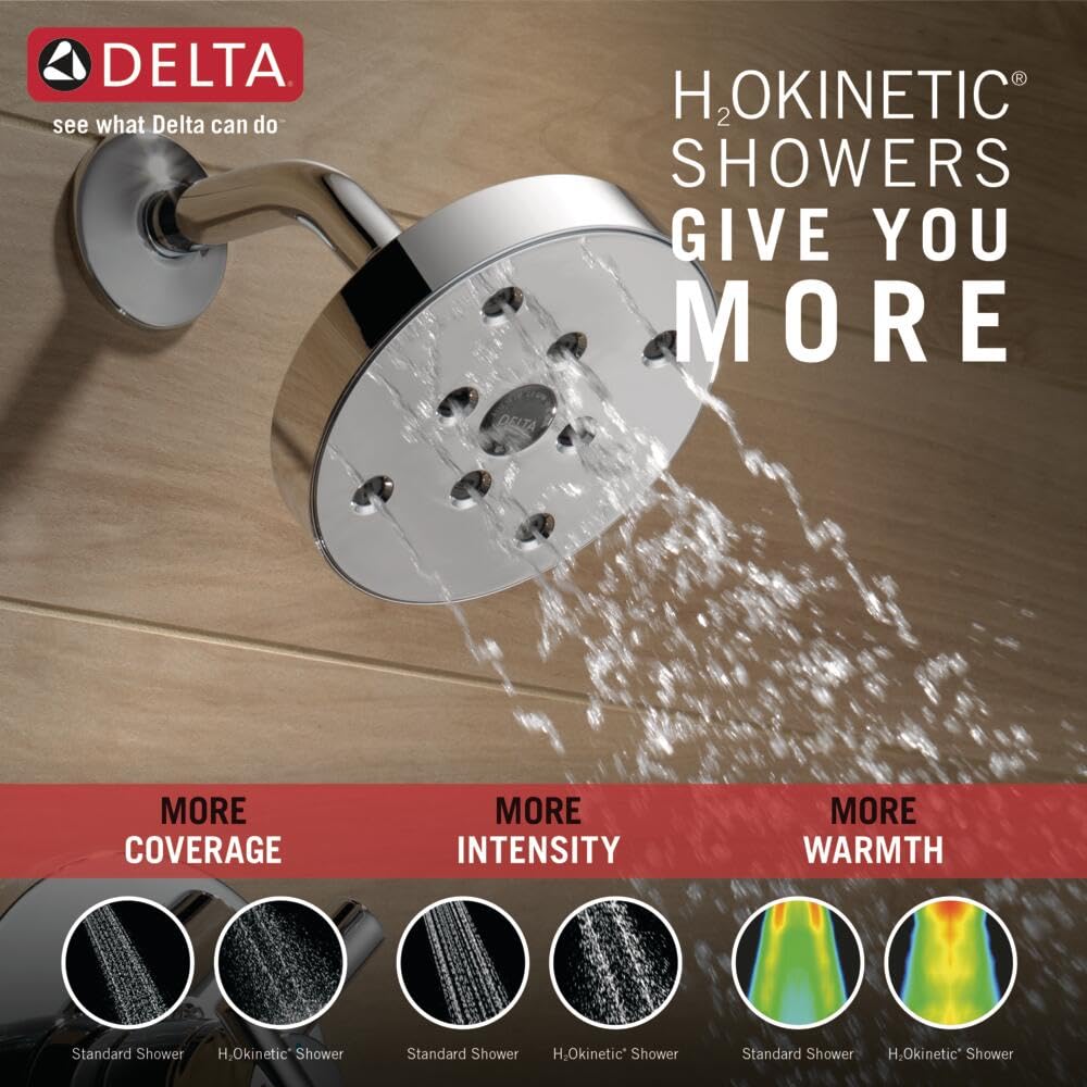 Delta Trinsic 14 Series H2Okinetic Bathtub and Shower Faucet Set, Chrome Shower Head and Handle Set, Valve Trim Kit, Chrome T14458 (Valve Not Included)