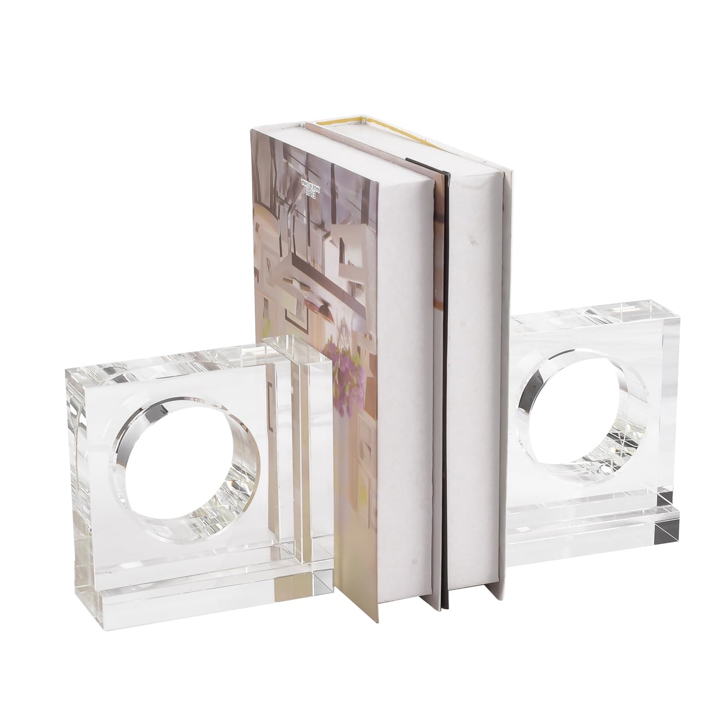 Kitcom Handmade Crystal Bookends Square, 1 Pair of Decorative Tabletop Bookends for Office, Home, Desk
