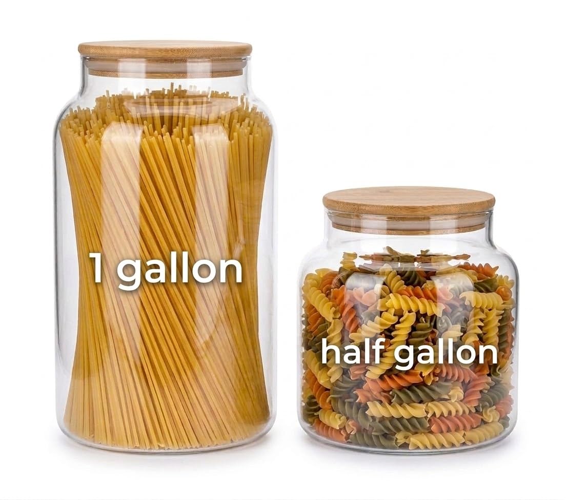 1 Gallon Glass Large Jar with Airtight Bamboo Lid - Strong Clear Borosilicate Canister for Kitchen Food Storage Organizing, Terrarium, Pantry Decorative Container & Laundry Room - Pack of 1