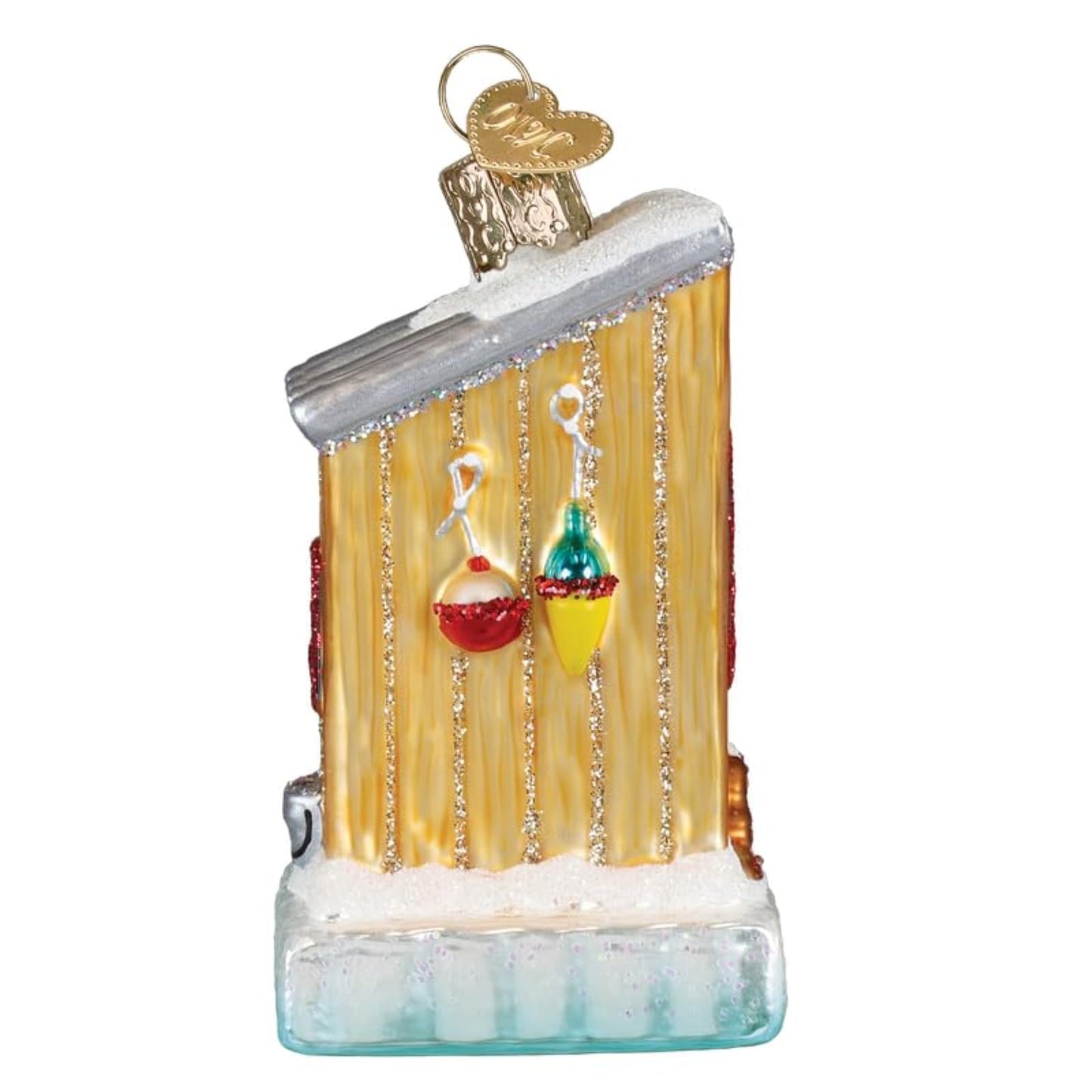 Old World Christmas Ice Fishing Shanty Glass Blown Ornament for Christmas Tree, Handcrafted Holiday Decoration, Sport Collection