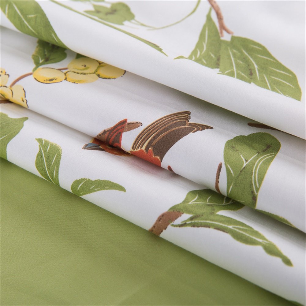 Brandream Eastern Floral Birds Chinoiserie Blossom Duvet Quilt Cover White Green Asian Style Botanical Tree Branches Ornamental Drawing (Queen)