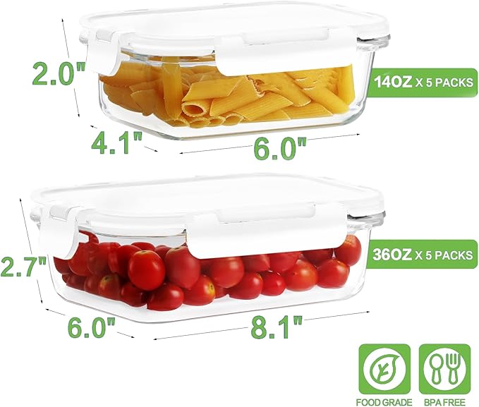 10 Pack Borosilicate Glass Meal Prep Containers