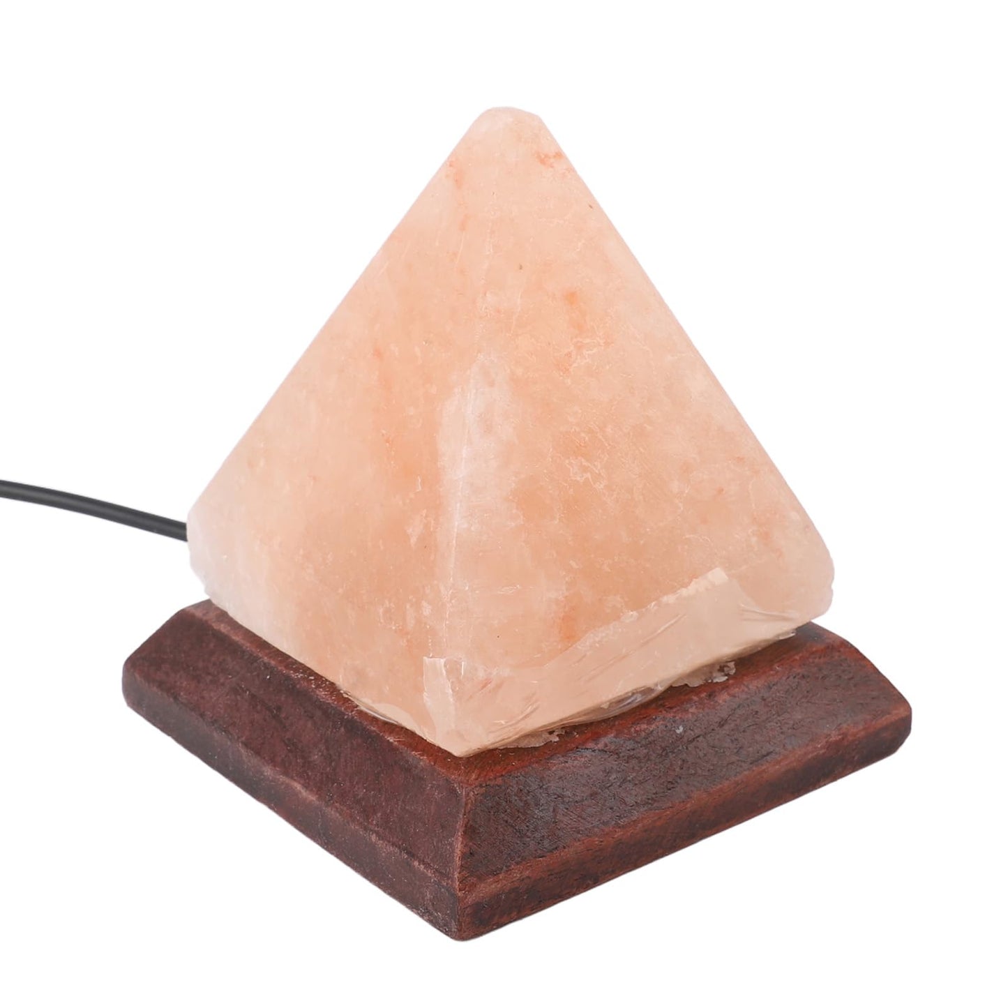 Handcrafted Himalayan Salt Pyramid Lamp with USB RGB Base Wooden Stand Mood Light for Bedroom Office Meditation Space
